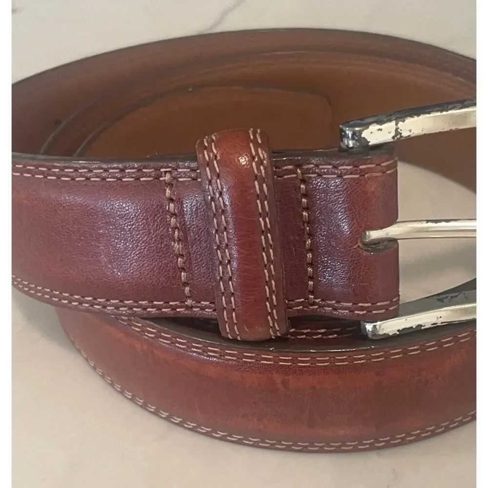 Brighton Brown Leather Belt with Silver Buckle -Size 38